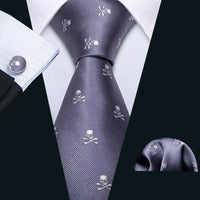 Barry.Wang Black White Gray Silver Men Tie Handkerchief Cufflinks Set Jacquard Necktie for Male Wedding Business Party Gift