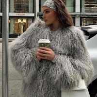 Real Mongolian Fur Jacket Mid-Length Ladies Tibetan Lamb Fur Coat Natural Sheepskin Coats For Women 2023