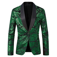 Burgundy Men's Long-sleeved Suit Jacket, Purple Printed Black Collar Single-button Coat, Wedding/Party/Stage Performance Blazers