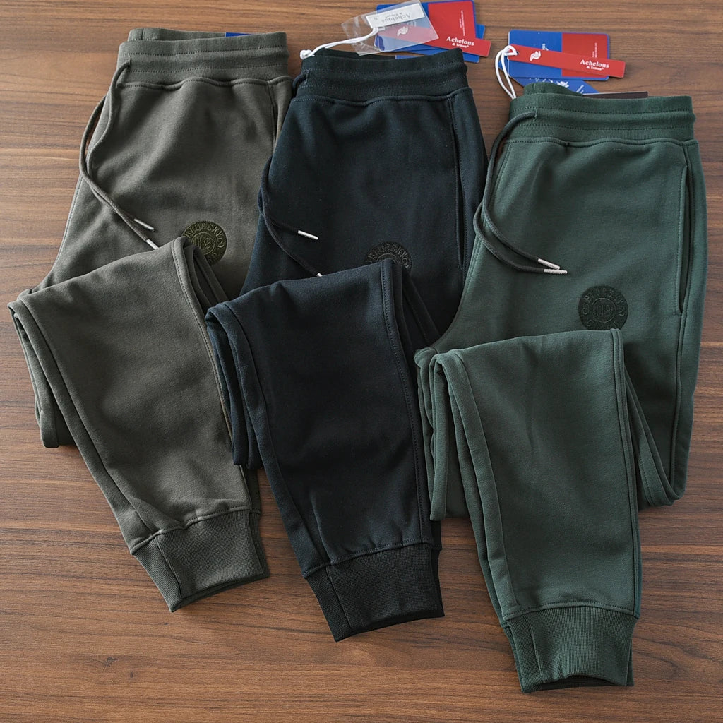 Spring New American Retro Terry Cloth Letter Embroidery Sweatpants Men's Simple Washed Drawstring Casual Sports Ankle-tied Pants