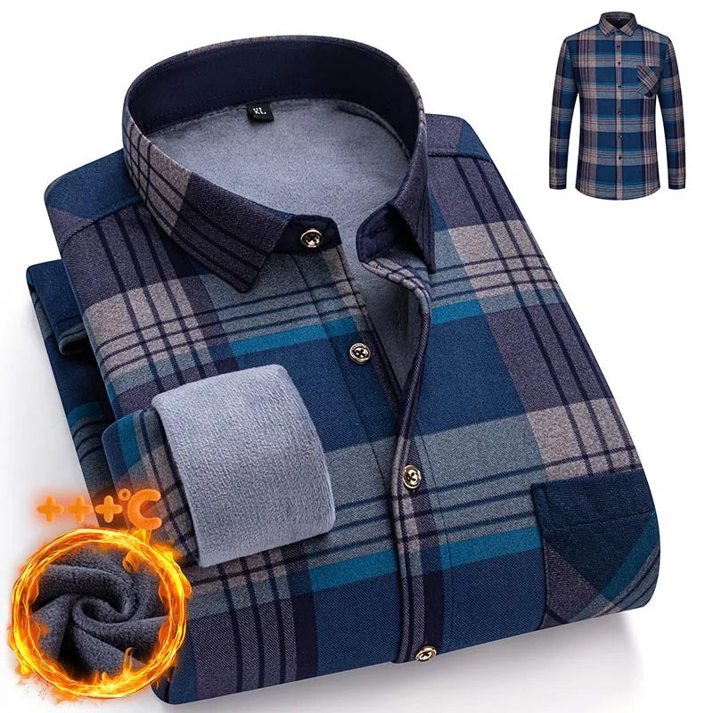 Winter Warm Men's Plaid Shirts Thickened Flannel Casual Menswear Long Sleeve Plus Size Office Workwear Casual Male Check Shirts