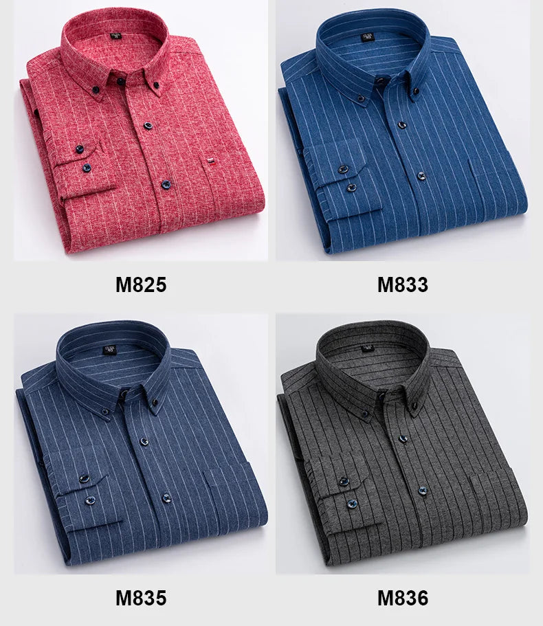 New in shirtplus size 7XL 100%cotton sanding long-sleeve shirts for men slim fit plain shirt striped plaid single pocket clothes