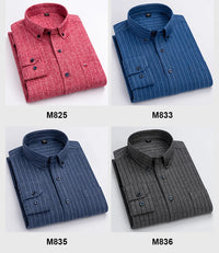 New in shirtplus size 7XL 100%cotton sanding long-sleeve shirts for men slim fit plain shirt striped plaid single pocket clothes