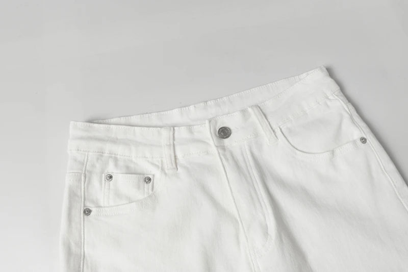 Mens White Jeans Pants Slim Fit Streetwear Distressed Black Denim Overalls Retro Y2k Solid Color Straight-leg Jeans Men Ripped