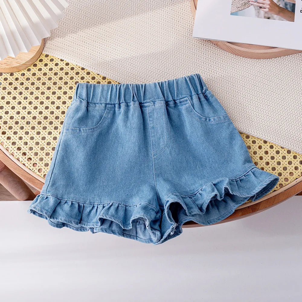 Cute Baby Girls Denim Shorts 2023 New Summer Fashion Tiered Ruffles Short Jeans Outerwear Children Kids Shorts 1-6Years Old