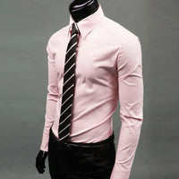 Men\'s Long Sleeve Button Up Shirts Solid Slim Fit Casual Business Formal Dress Shirt Suit for Wedding