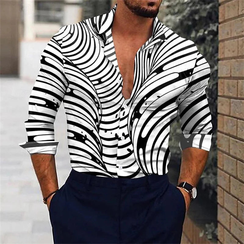 Men's shirt pattern shirt 3D printed shirt outdoor street long sleeved V-neck clothing fashion designer casual and comfortable