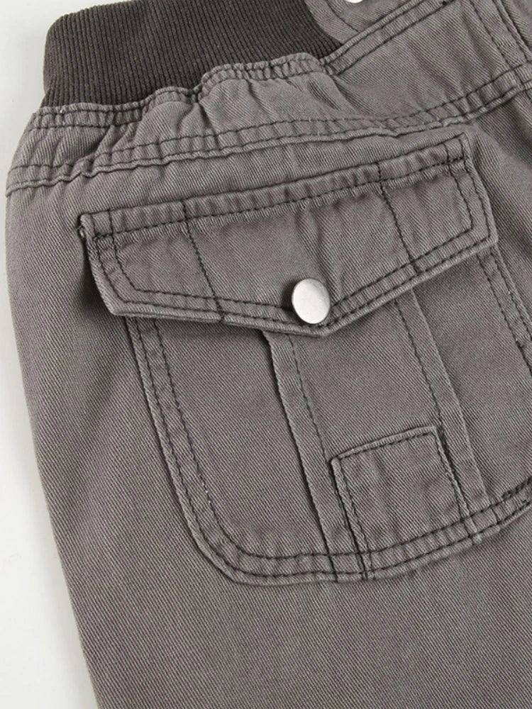 Distressed Cargo Jeans Women Streetwear Low Rise Grunge Pants Pocket Denim Y2k Clothes Pantalones De Mujer Roupas Femininas