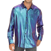 2025 Shirt Men Button Metallic Disco Shirt 70s Costume Men Gold Shirts For 70s Party Nightclub Wear Music Festival Men's Top
