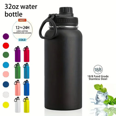 1pc Stainless Steel Insulated  1000ml/32oz Leakproof Water Bottle Double Wall Vacuum Thermal Drinkware Cup Perfect For Outdoor