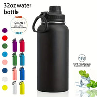 1pc Stainless Steel Insulated  1000ml/32oz Leakproof Water Bottle Double Wall Vacuum Thermal Drinkware Cup Perfect For Outdoor