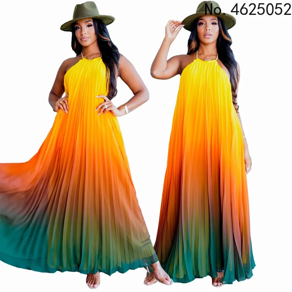 Halter Pleated Summer Women Dress Femme Beach Dresses Off The Shoulder Bohemia Long Sexy Dress Female Vestidos