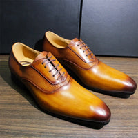 Classic Men's Pointed Toe Oxford Shoes Genuine Leather Handmade Lace-ups for Wedding Business Office Formal Wear