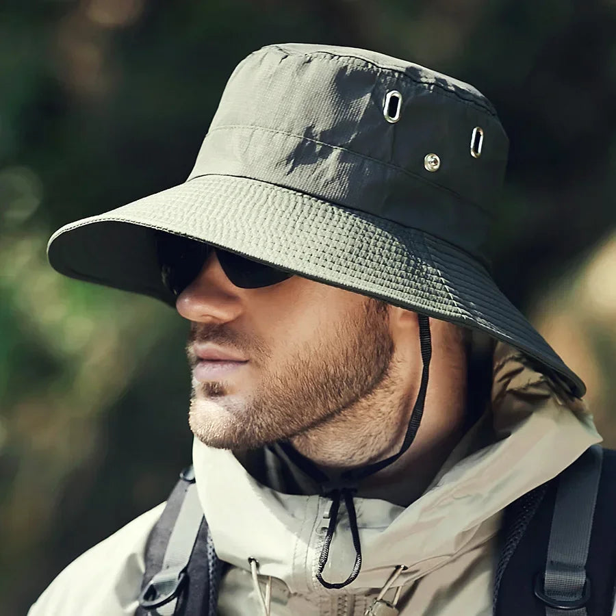 Men's Wide Brim Sun Hat Fisherman Hat Fishing Summer Outdoor Waterproof UV Protection Bucket Cap Riding Hiking Suncreen Sunhat