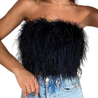 Sexy Feather Strapless Tank Tops Women Summer Party Club Sleevelss Fluffy Fashion Tops Female 2022