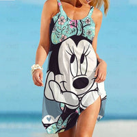 Elegant Dresses for Women Sexy 2022 Minnie Mouse Women&#39;s Dress Sling Summer Woman Beach Boho Disney Loose Print Mickey Fashion