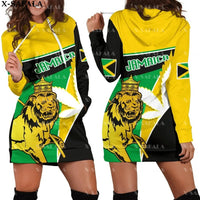 JAMAICA Emblem Country Flag New Harajuku Novelty 3D Print Autumn Hoodie Dress Women Casual Wear Long Sleeve Hooded Dress-3