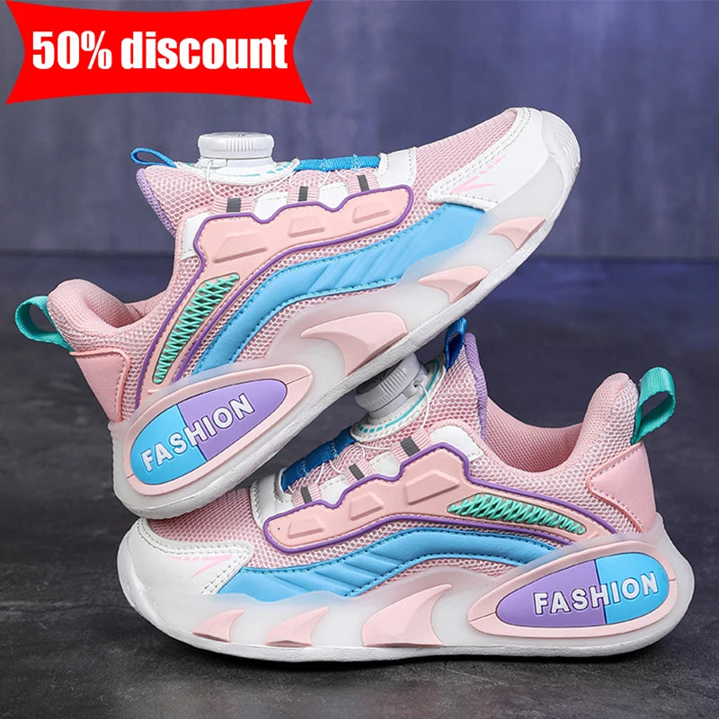 Childrens Sports Shoes 2026 New Mesh Rebound Daily Casual Walking Shoes Comfortable Anti Slip Flat Bottom Girls Jogging Shoes