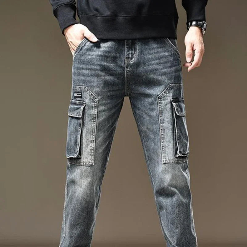 Jeans for Men Straight Male Cowboy Pants with Pockets Trousers Cargo Regular Aesthetic New in Stacked Korean Fashion Trend 2025