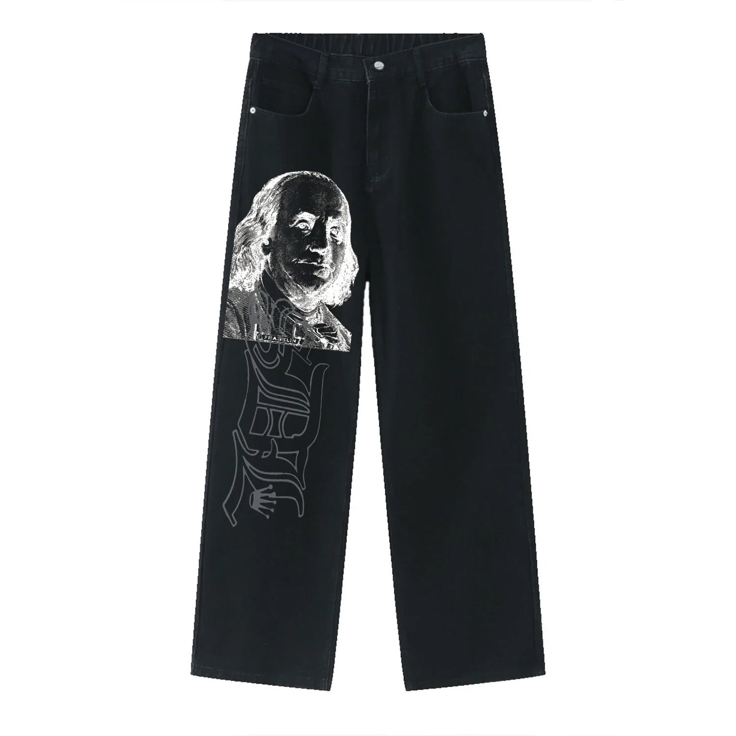 Black Straight Jeans Men Women American Street Trendy Brand Letter Print Jeans Ins Net Red Design Fashion Denim Wide Leg Jeans