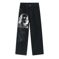 Black Straight Jeans Men Women American Street Trendy Brand Letter Print Jeans Ins Net Red Design Fashion Denim Wide Leg Jeans