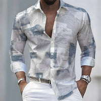 2026 Spring/Autumn New Men's Light Luxury Baroque Style Long-Sleeved Shirt with Color-Blocked Geometric Print Lapel Cardigan