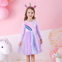 DXTON Princess Kids Dress Heart Sequined Girls Dress Winter Long Sleeve Children Clothing Tutu Flare Sleeve Kids Party Dresses