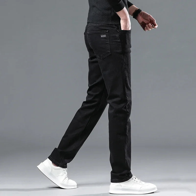 Men Casual Stretch Jeans Male 2025 New Fashion Classic Business Straight Leg Smoke Gray Work Denim Trousers Brand Clothing