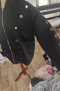 Weird Puss Y2K Hooded Crop Jacket Women Fall Hooded Metal Hollow Skinny Trend Simple Classic High Streetwear Casual Basis Coat