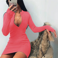 Sexy Long Sve Wrap around Zipper Neline Dr Street Sle High Waist Thiened Autumn Winter New Arrival Women's Dr