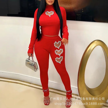 Two Piece Sets Wome Sexy Solid Pant Set Turtleneck Full Sleeve Slim Fit Tops Hollow Out High Waist Long Pants Sheath 2024