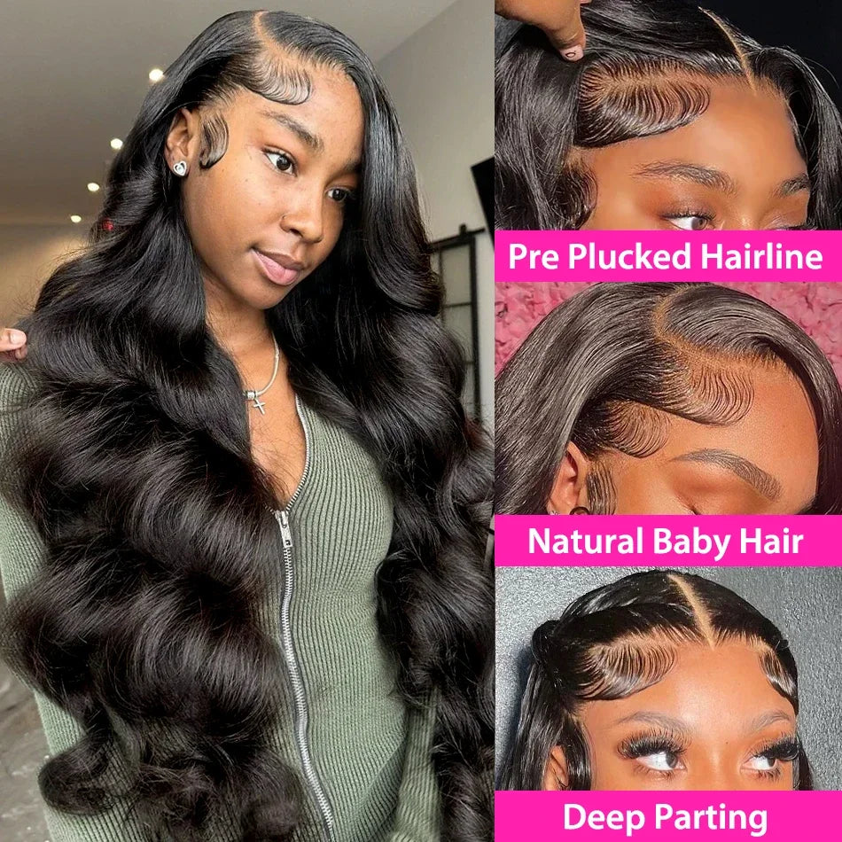 220 Density Body Wave Human Hair Wigs 13x6 Hd Transparent Lace Frontal Wig 40 Inch Pre Plucked Lace Frontal Wigs For Black Women