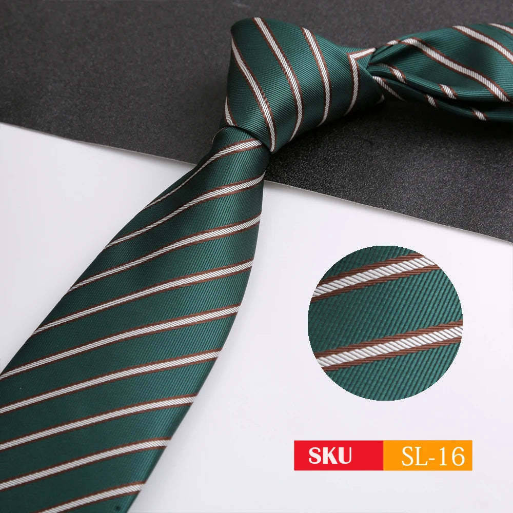 Luxury 8CM Mens Necktie Dark Green Color Dot Plaid Stripes Ties For Man Groom Jacquard Woven Neck Tie For Business Party