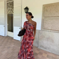 Summer Color Print Long Dresses Women Fashion Vacation Style Sexy Off Shoulder Banquet Party Dress Temperament Lady Vestidos