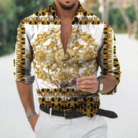 New Luxury Style Print Men's Turn-down Collar Button Shirt Casual Long Sleeve Shirt Fashion Streetwear Trend Tops Comfortable