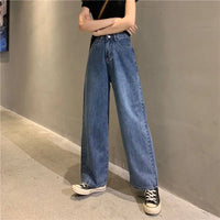2025 New Wide-leg Jeans for Women, Slim and Versatile Retro Korean Version Loose Student High Waist Straight-tight Dad Pants