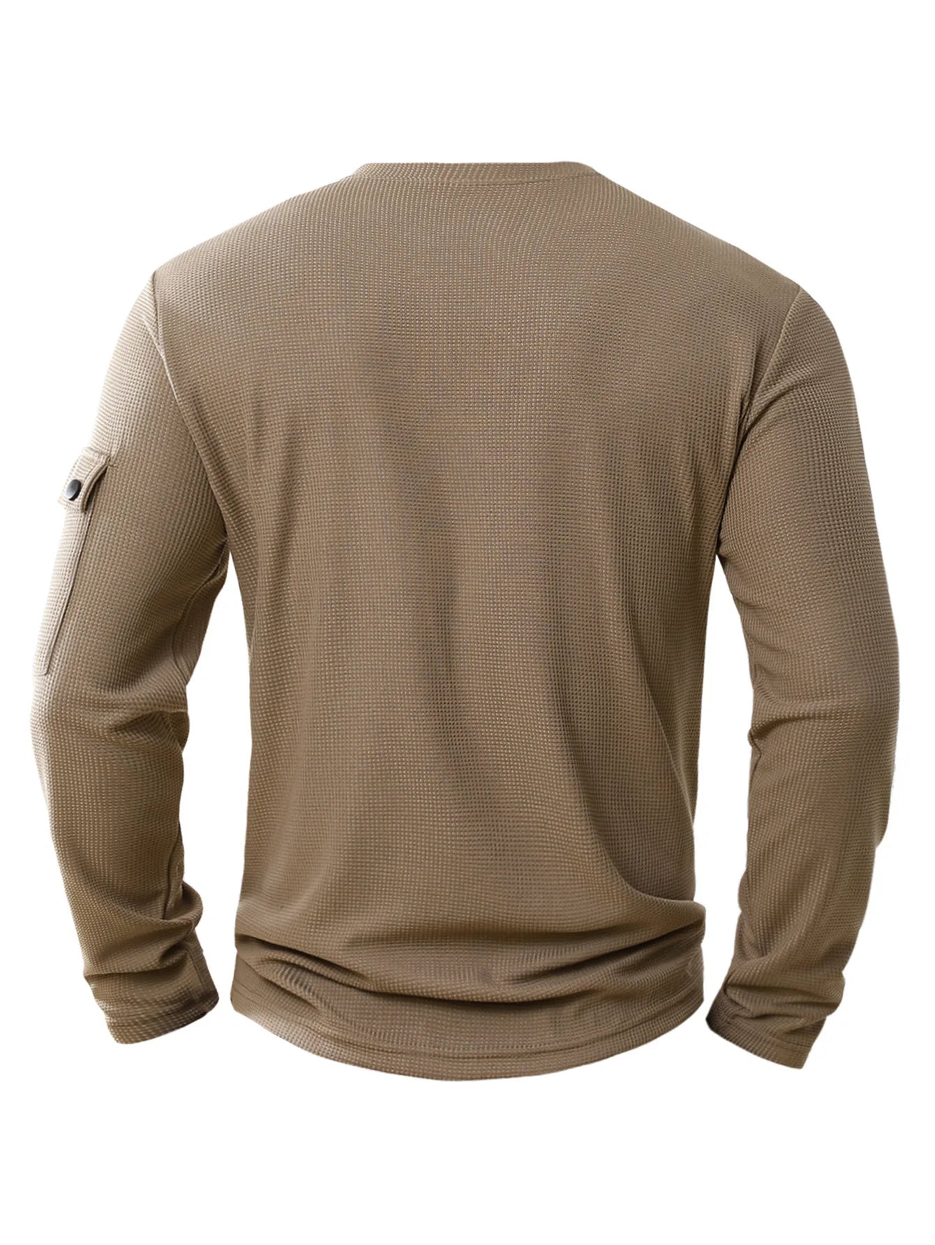 Men's New  Button Henley neck Shirt Long Sleeve Casual Button Solid color T-Shirt Fashion Waffle Cotton Fake two-piece T-Shirt