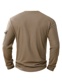 Men's New  Button Henley neck Shirt Long Sleeve Casual Button Solid color T-Shirt Fashion Waffle Cotton Fake two-piece T-Shirt