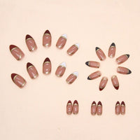 24pcs Short Almond False Nails French Ballerina Gold Line Fake Nail Full Cover Nail Tips