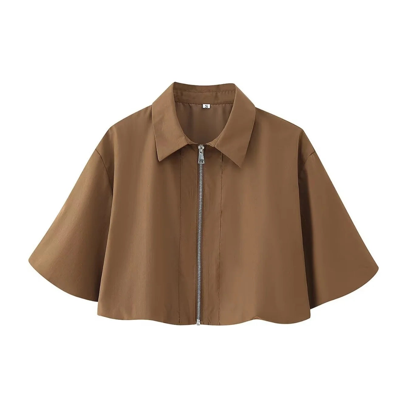 Women's Autumn New Short Zipper Jacket Short Sleeved Top High Waisted Pleated Lantern Flower Bud Half Skirt Set