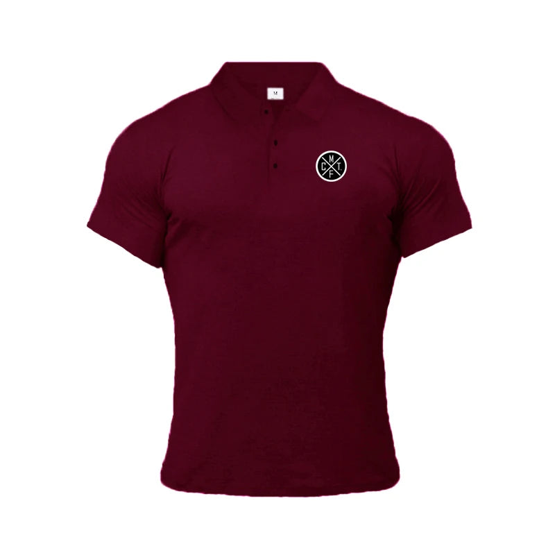 Running Short Sleeve Button Lapels Polo Shirts Men's Fitness Slim Fit Sports Cotton T Shirt Gym Bodybuilding Muscle Clothing