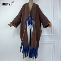 WINYI new Winter Women Solid color Luxury Fur Neutral coat Loose cardigan elegant Warm Female coat over poncho tassels jacket