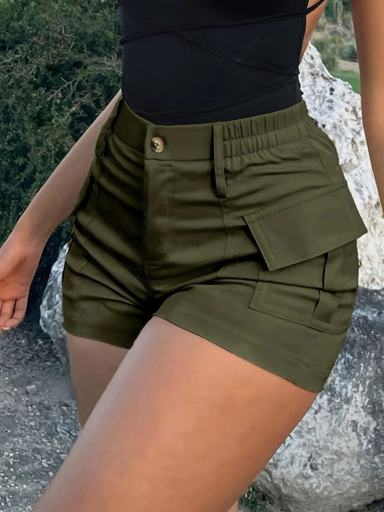 2025 Spring Casual Women's Short Pants High Waist Button Streetwear Y2K Short Pocket Cargo Shorts