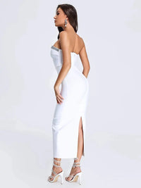 2024 Sexy Women's White Bandage Dress Strapless Sleeveless Diamond Design Bodycon Off Back Midi Dresses Evening Party Vestidos