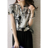 Spring and Autumn Shirts & Blouses for Women with Print Chiffon Short Sleeve Tunic 2025 Pretty S New Woman Top Korea Stylish Xl