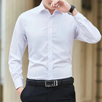 2023 Spring and Autumn Men's Shirt Oxford Cotton Fabric Shirt Long Sleeve Solid Color Polo Neck Shirt Business Casual Fit Top