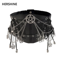 HERSHINE Women's Black Fashion Star Chain Elastic Wide Waist Belt, Y2K Gothic Punk Harajuku Rock Hip Hop Accessory，spring，summer