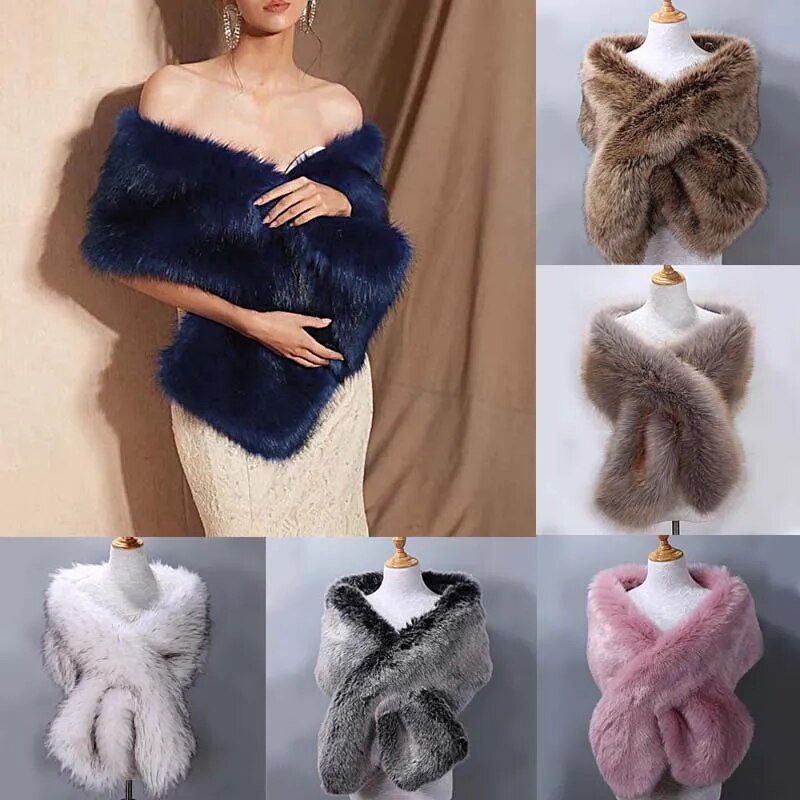 Winter Women Fur Capes Cloak Wedding Faux Fur Bolero Stole Warm Shawl Wraps Bridal Jacket Formal Evening Party Warm Scarf 2022