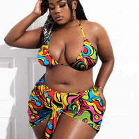 Sexy 3 Piece Set Large Size Bikini Set Large Cup Swimwear Women Halter African Swimming Suit Beach Plus Size Cover Up Swimsuit