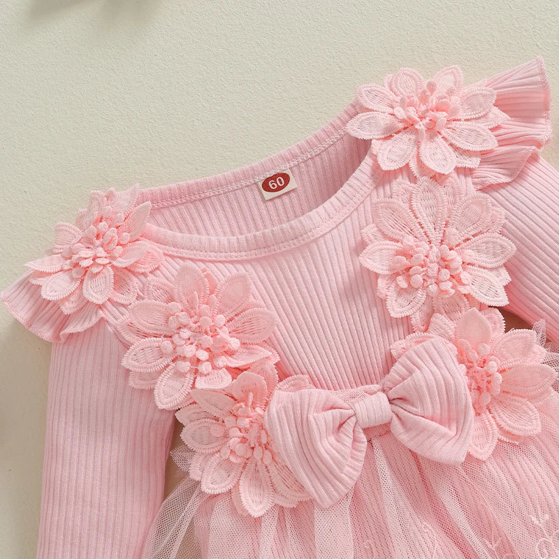Little Princess Birthday Party Dress Embroidery Flower Lace Tutu Romper Dress Infant Baby Girl Clothes Outfits